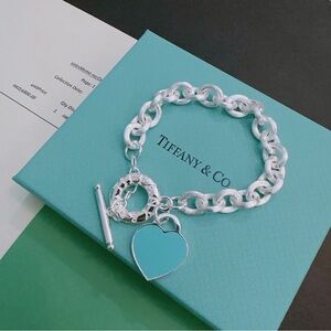 Tiffany & Co. Silver Link Bracelet with Tiffany Blue Heart Charm